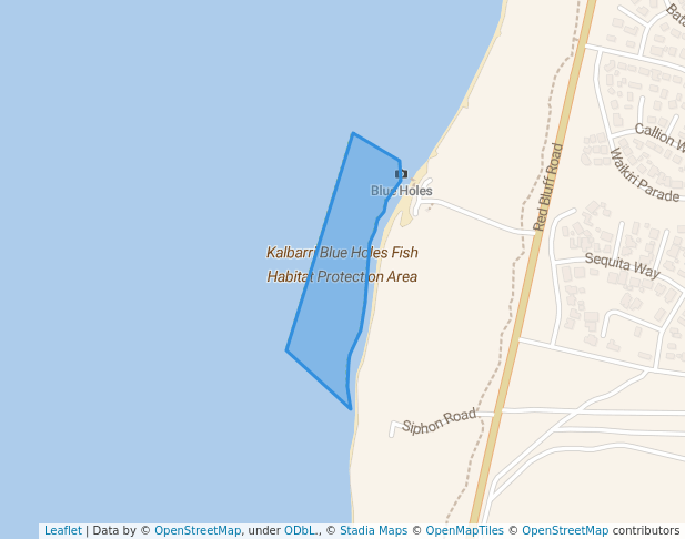 walking in Kalbarri Blue Holes Fish Habitat Protection Area map in Kalbarri