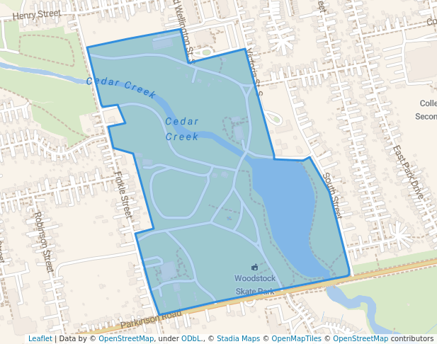 walking in South Side Park map in Woodstock