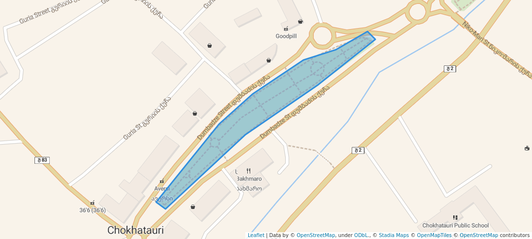 walking in Nodar Dumbadze Park map in Chokhatauri