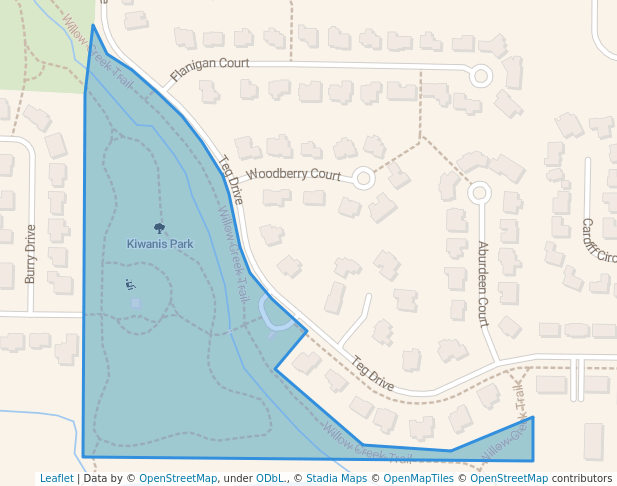 walking in Kiwanis Park map in Iowa City