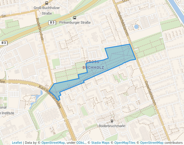 walking in Grünzug Roderbruch Nord map in Hannover