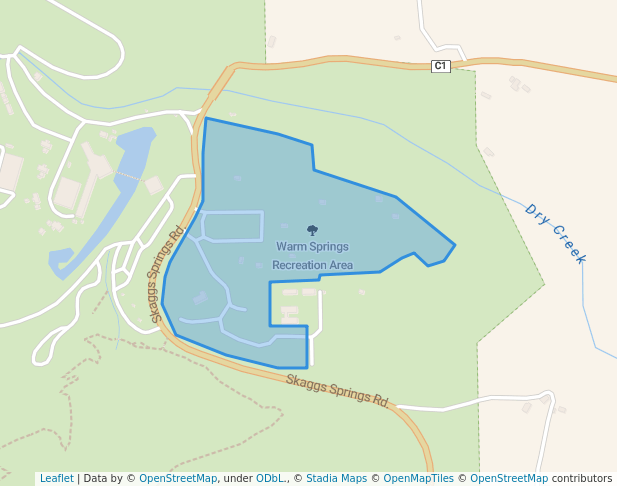 walking in Warm Springs Recreation Area map in Geyserville