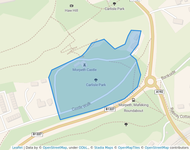 walking in Carlisle Park map in Morpeth