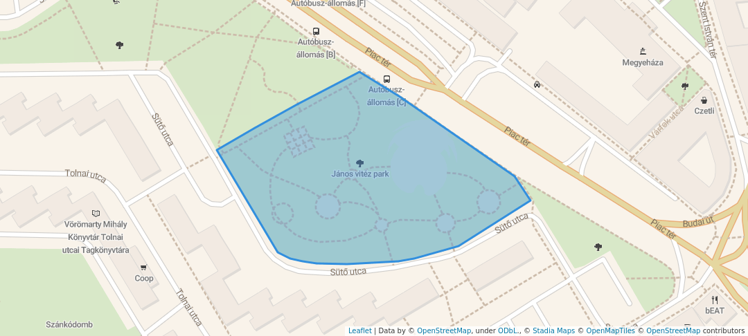 walking in János vitéz park map in Székesfehérvár