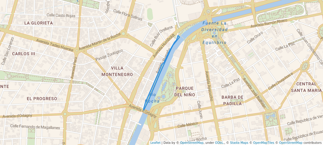 walking in Jardinera Rivereña map in Cochabamba