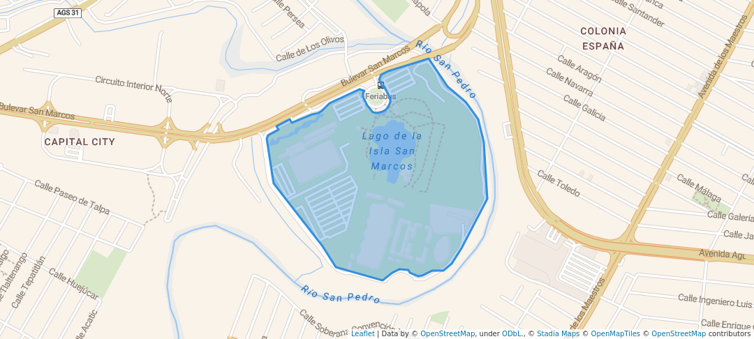 walking in Isla San Marcos map in Aguascalientes