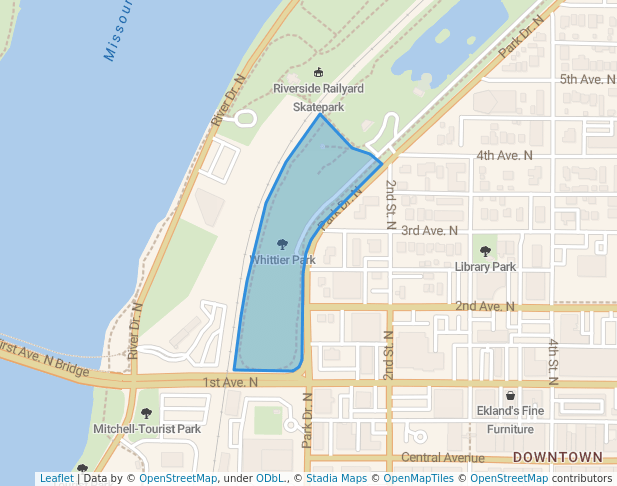 walking in Whittier Park map in Great Falls