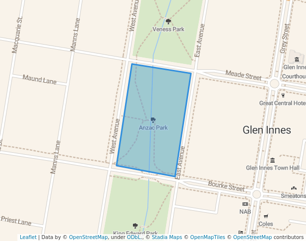 walking in Anzac Park map in Glen Innes
