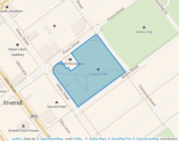 walking in Victoria Park map in Inverell