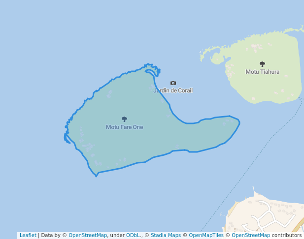 walking in Motu Fare One map in Moorea-Maiao