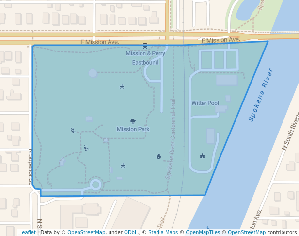 walking in Mission Park map in Spokane
