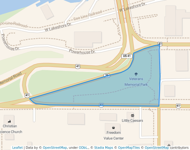 walking in Veterans Memorial Park map in Houghton