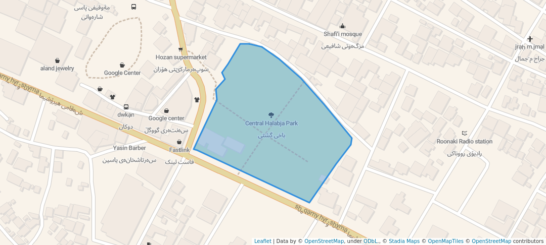 walking in Central Halabja Park map in Halabja