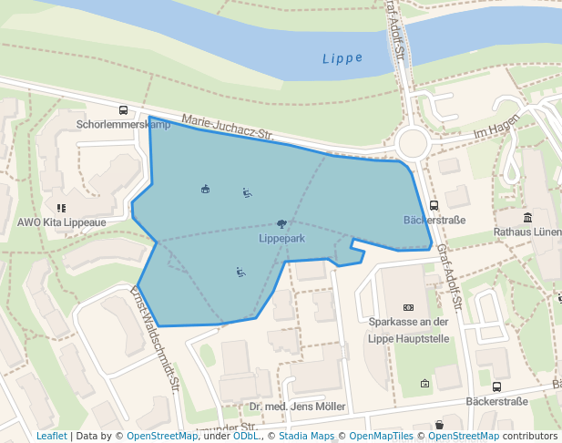 walking in Lippepark map in Lünen