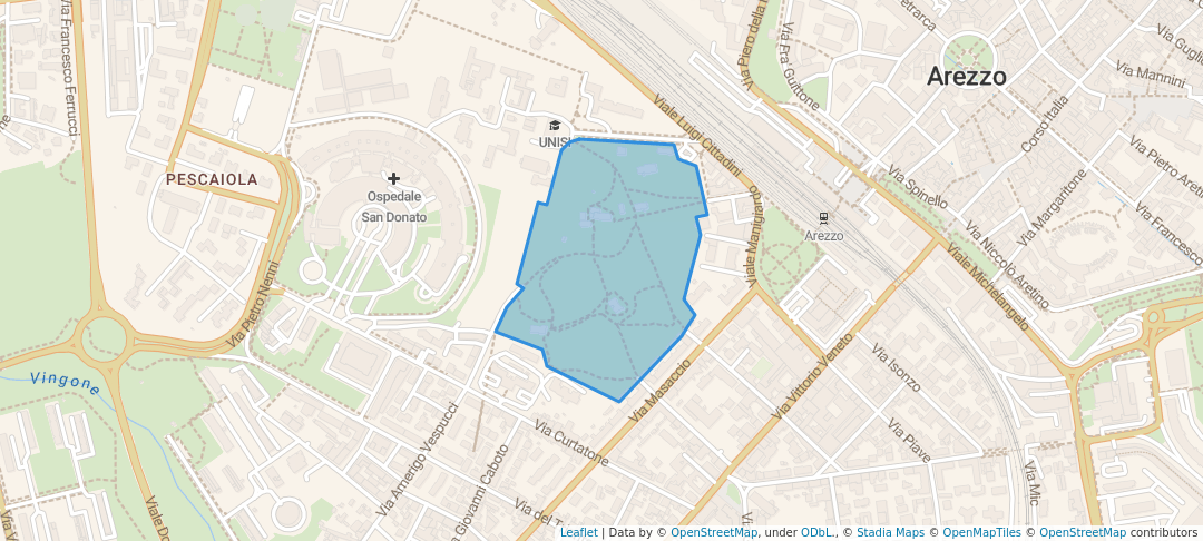 walking in Parco Colle del Pionta map in Arezzo