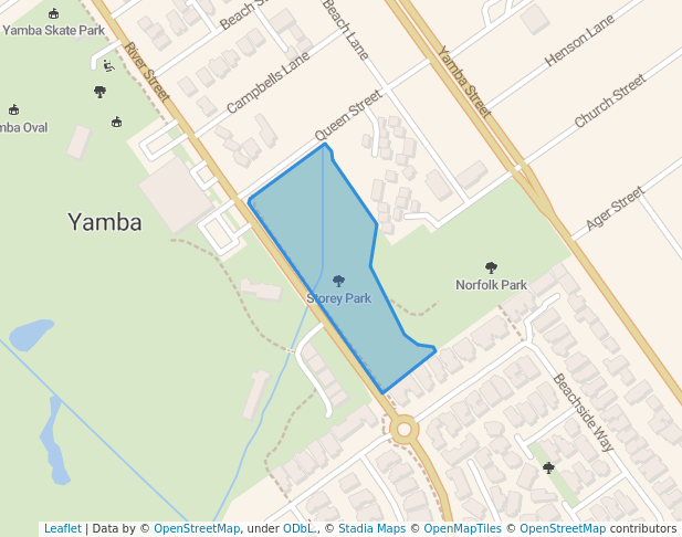 walking in Storey Park map in Yamba