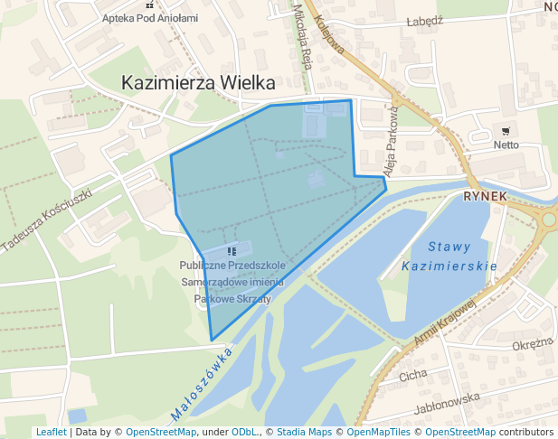 walking in Park Miejski imienia Rodu Łubieńskich map in Kazimierza Wielka