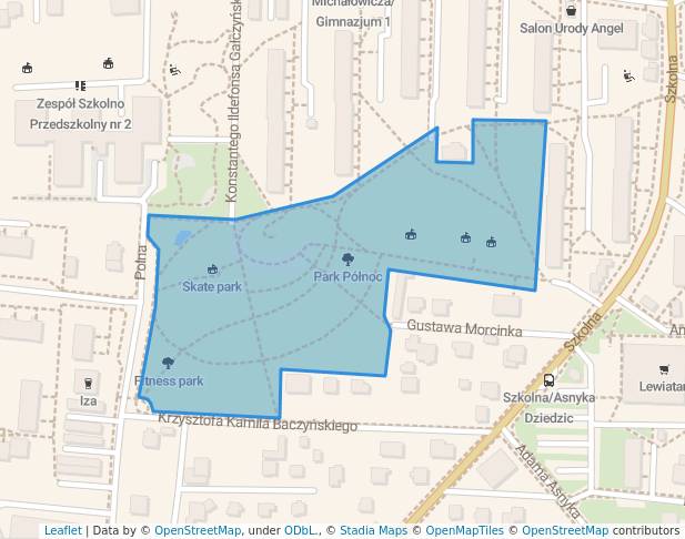 walking in Park Północ map in Czechowice-Dziedzice