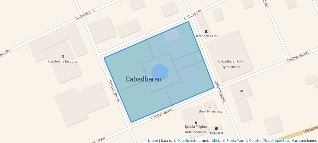 walking in Cabadbaran City Plaza map in Cabadbaran City