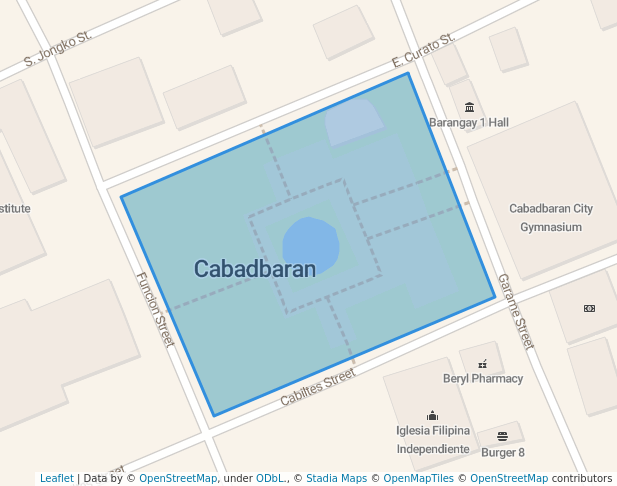walking in Cabadbaran City Plaza map in Cabadbaran City