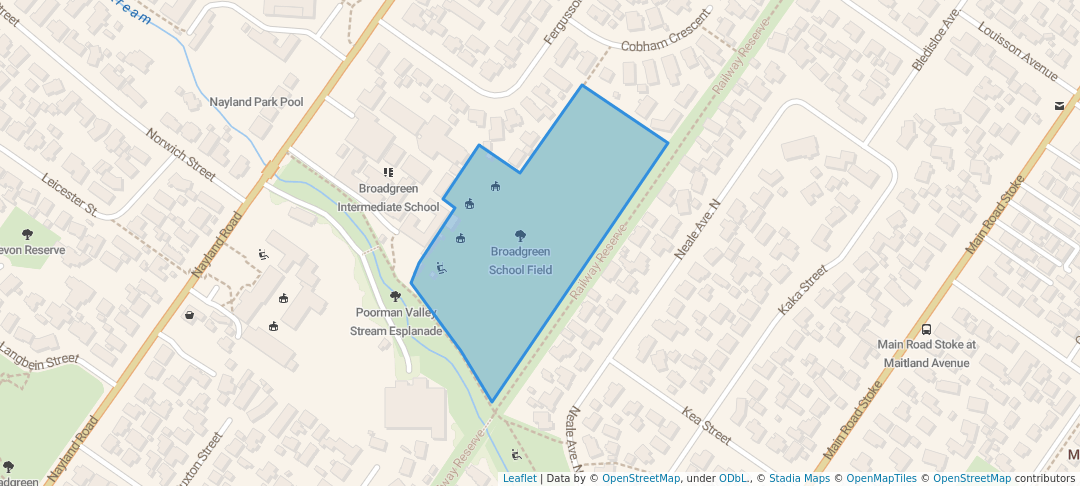 walking in Broadgreen School Field map in Nelson