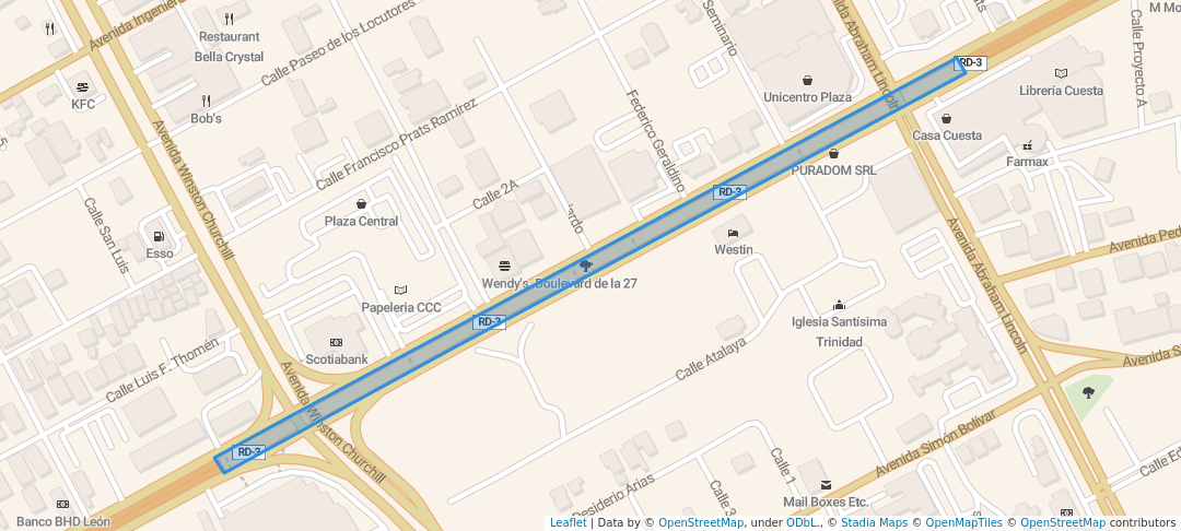 walking in Boulevard de la 27 map in Santo Domingo