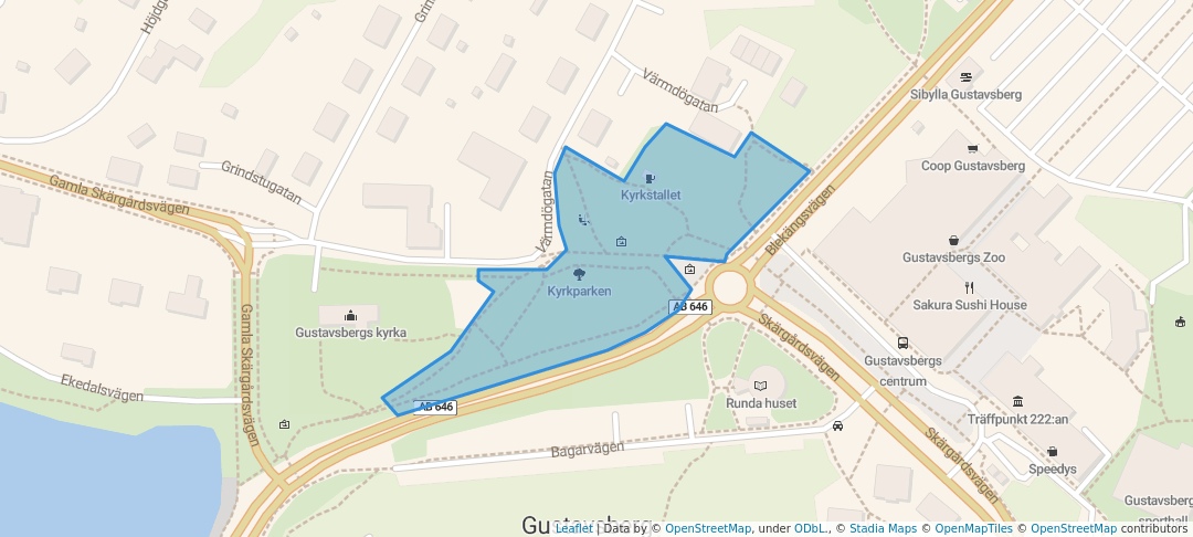 walking in Kyrkparken map in Gustavsberg