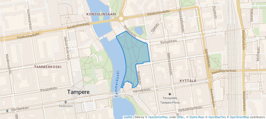 walking in Koskipuisto map in Tampere