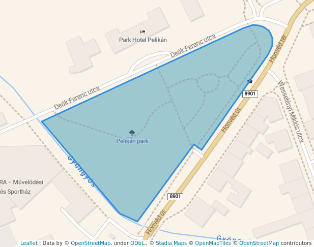 walking in Pelikán park map in Szombathely