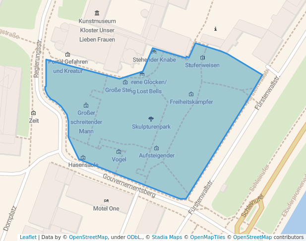 walking in Skulpturenpark map in Magdeburg