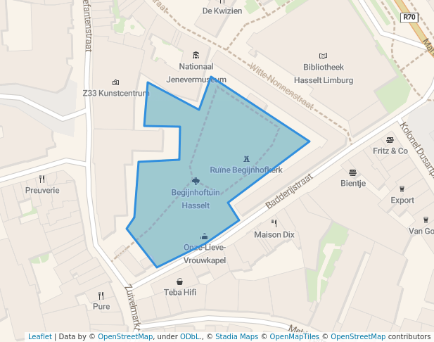 walking in Begijnhoftuin Hasselt map in Hasselt