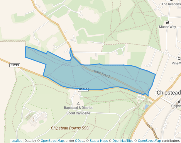 walking in Park Downs map in Banstead