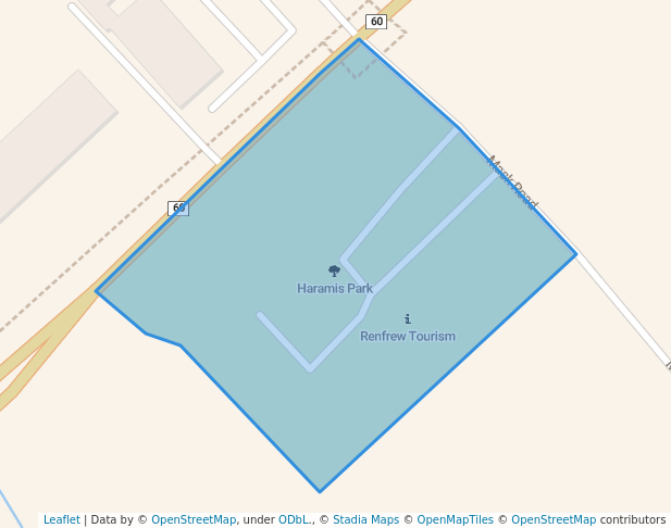 walking in Haramis Park map in Renfrew