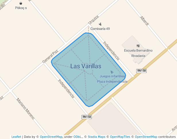 walking in Plaza Independencia map in Las Varillas