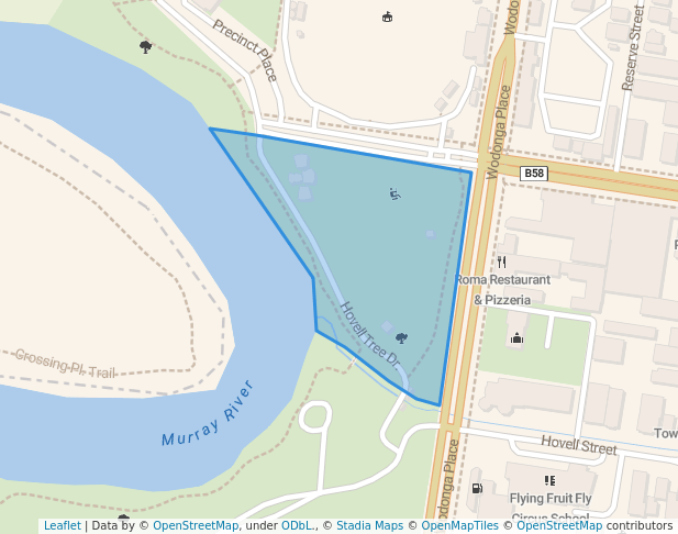walking in Hovell Tree Park map in South Albury