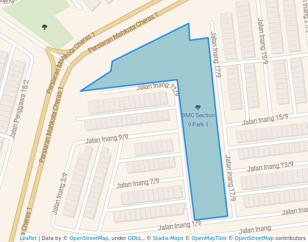 walking in BMC Section 9 Park 1 map in Cheras