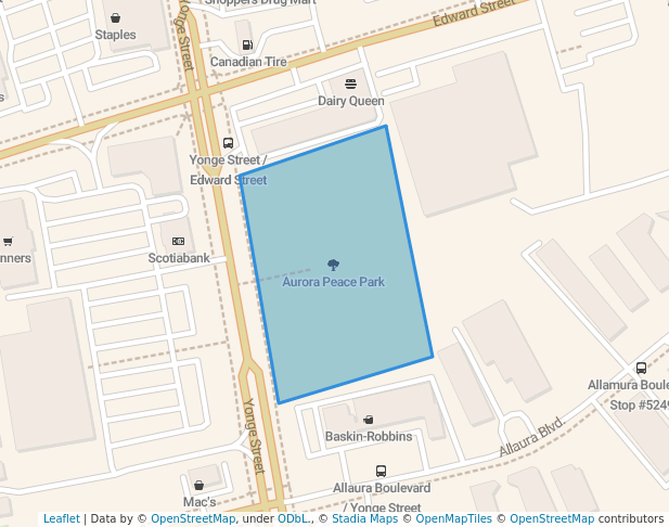 walking in Aurora Peace Park map in Aurora