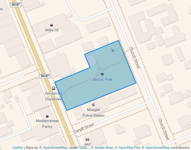 walking in ANZAC Park map in Mosgiel
