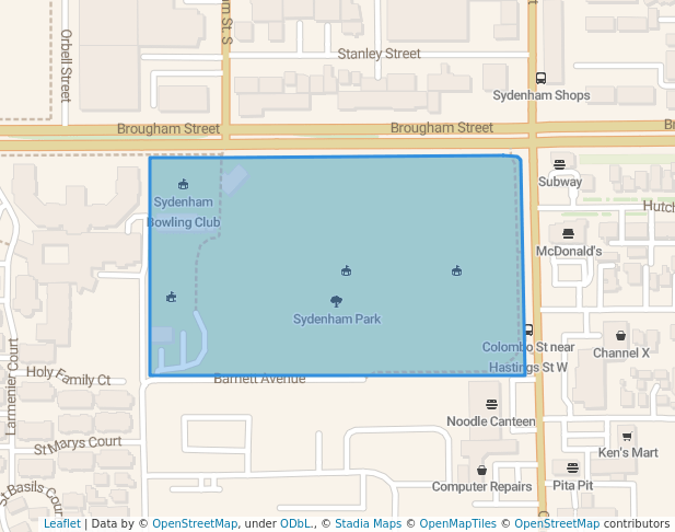 walking in Sydenham Park map in Christchurch