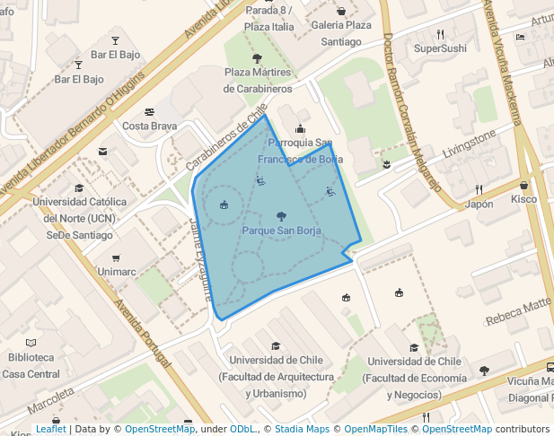 walking in Parque San Borja map in Santiago