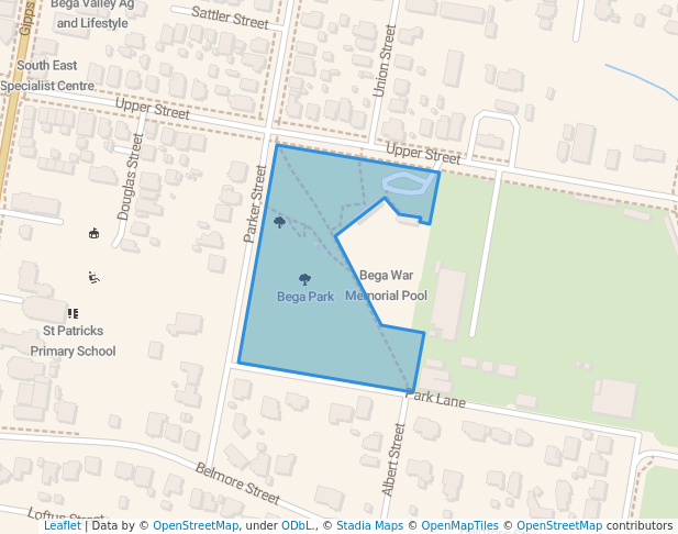 walking in Bega Park map in Bega