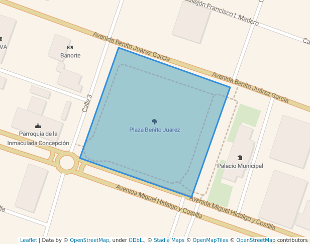 walking in Plaza Benito Juárez map in San Luis Río Colorado