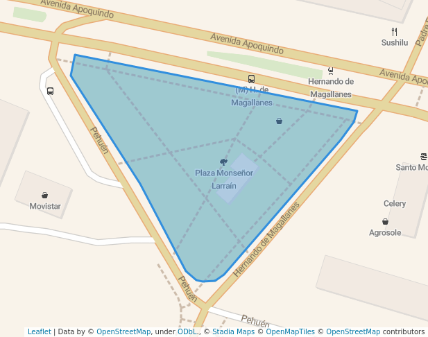 walking in Plaza Monseñor Larraín map in Las Condes