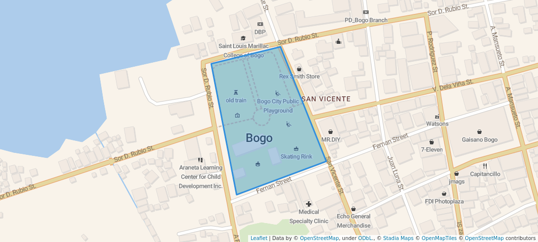 walking in City of Bogo Plaza map in Bogo City