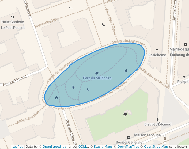 walking in Parc du Millénaire map in Courbevoie