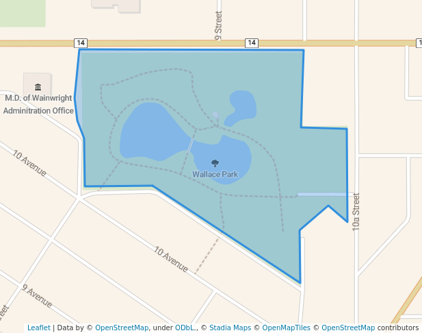 walking in Wallace Park map in Wainwright