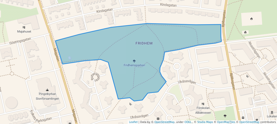 walking in Fridhemsparken map in Linköping