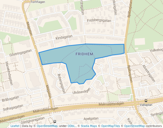 walking in Fridhemsparken map in Linköping