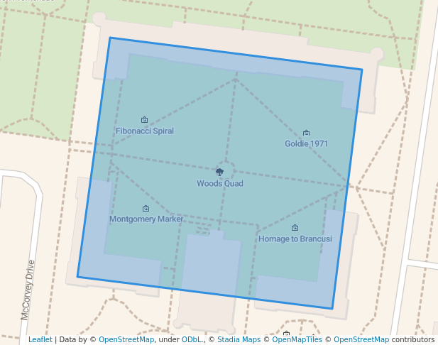walking in Woods Quad map in Tuscaloosa