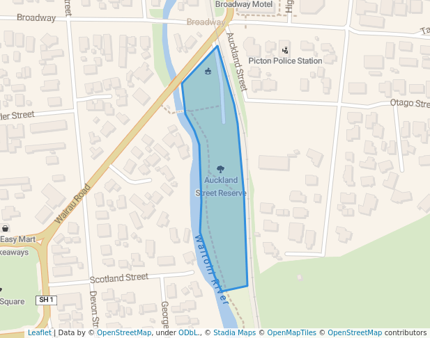walking in Auckland Street Reserve map in Picton